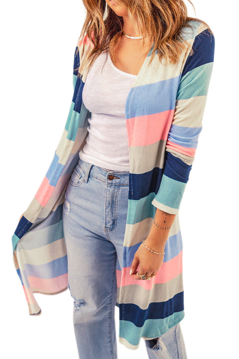 Print Colorblock Long Cardigan